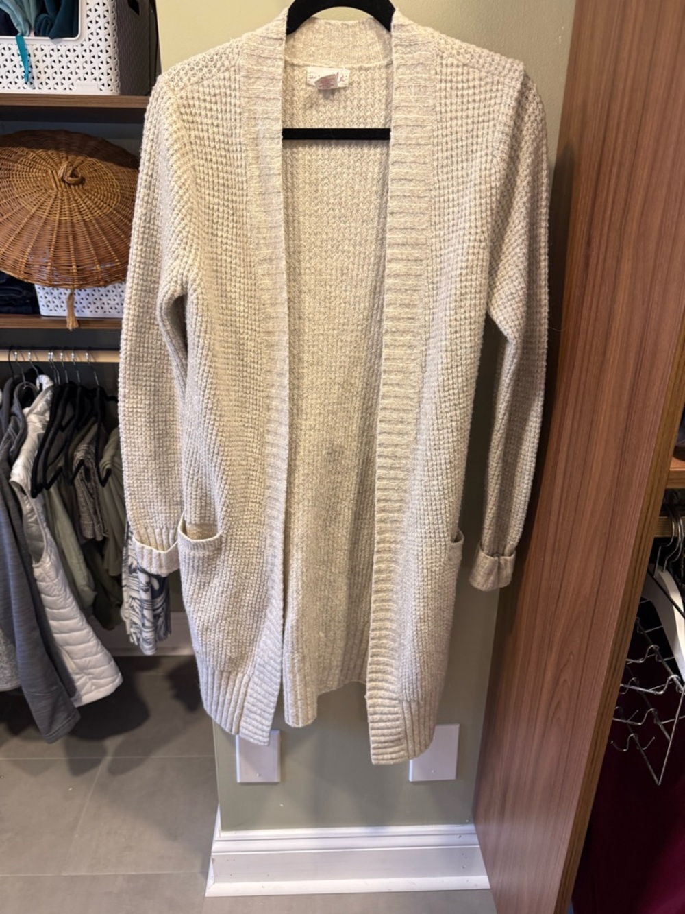 Shrinking Violet Cream Open-Front Waffle Knit Cardigan